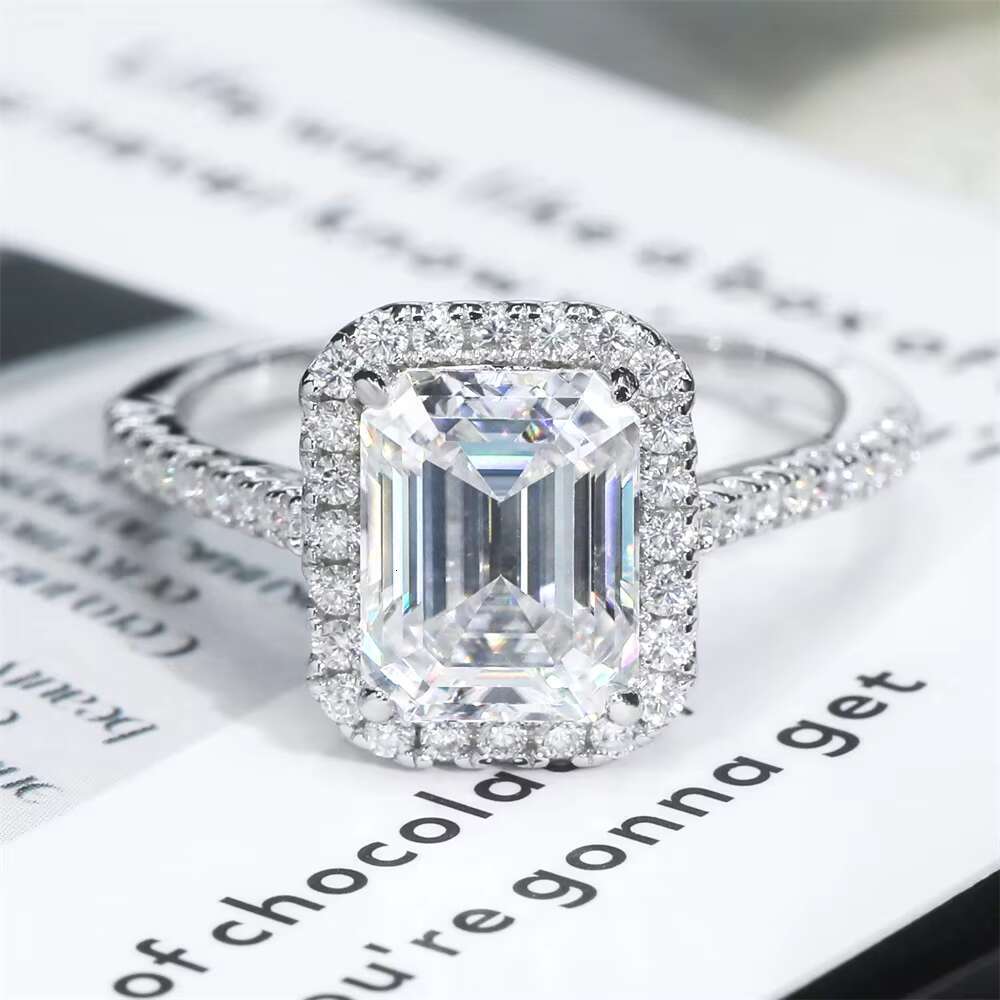 Wholesale Price S925 9K 14K 18K Gold Halo Ring Emerald VVS Moissanite Engagement Women Jewelry Silver 925 Ring