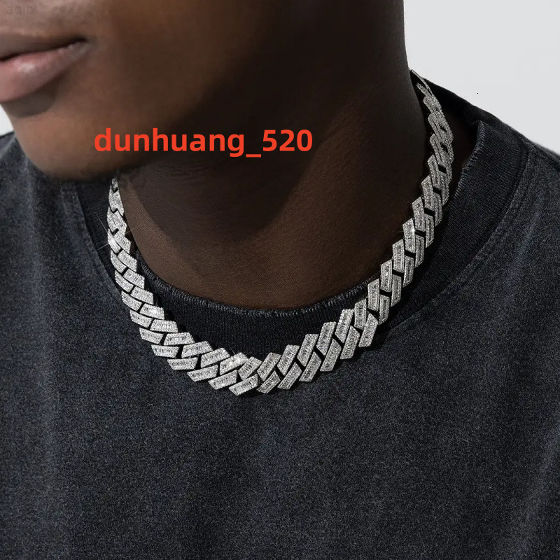 Hand Crafted Baguette Cut Cuban Link Chain Vvs Moissanite 19mm Iced Out Cuban Link Chains