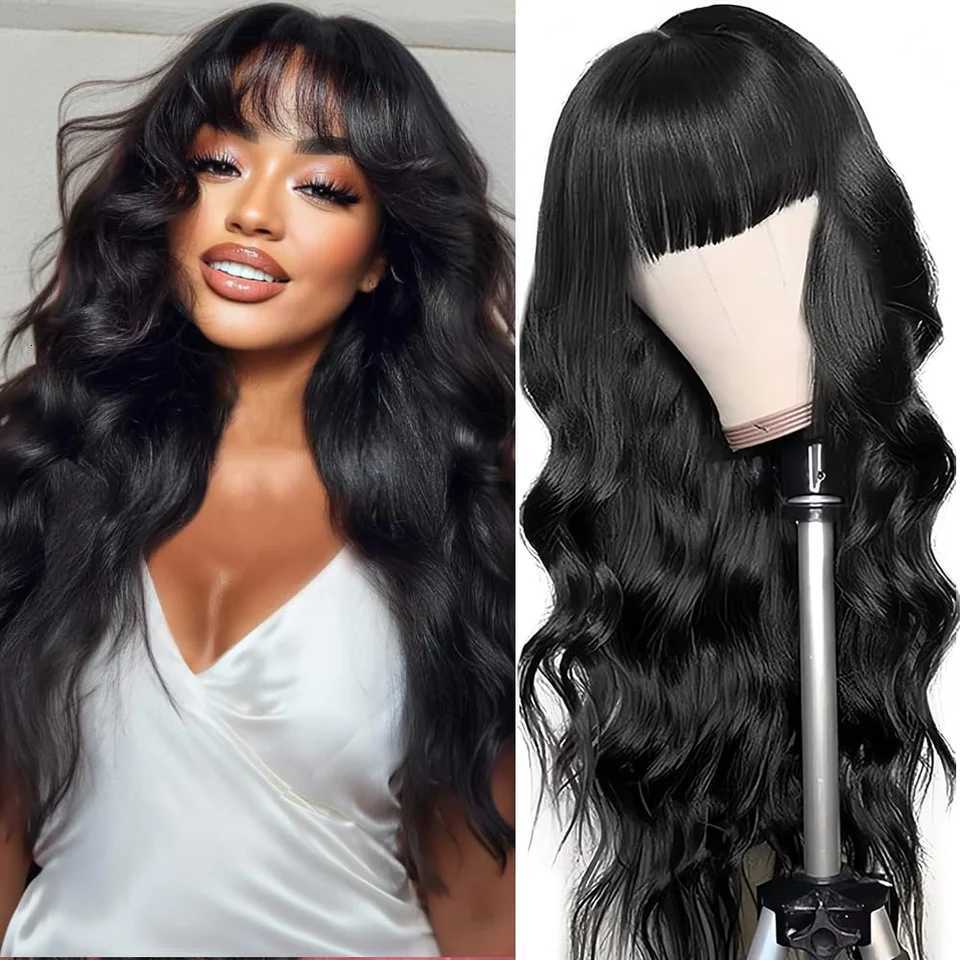 3X1 Glueless Wigs Human Hair with Bangs Body Wave Human Hair Wig with Bangs 3X1 Bleached Knots Lace Front Wig for Black WomenT251111