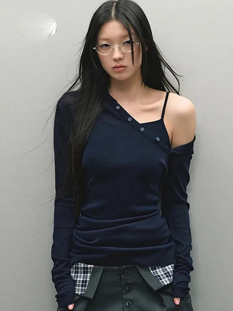 Womens Shirt Shoulder Button Long Sleeve Fashion Top SpringSummer 2025 Comfortable Sexy Tshirt 250411Z