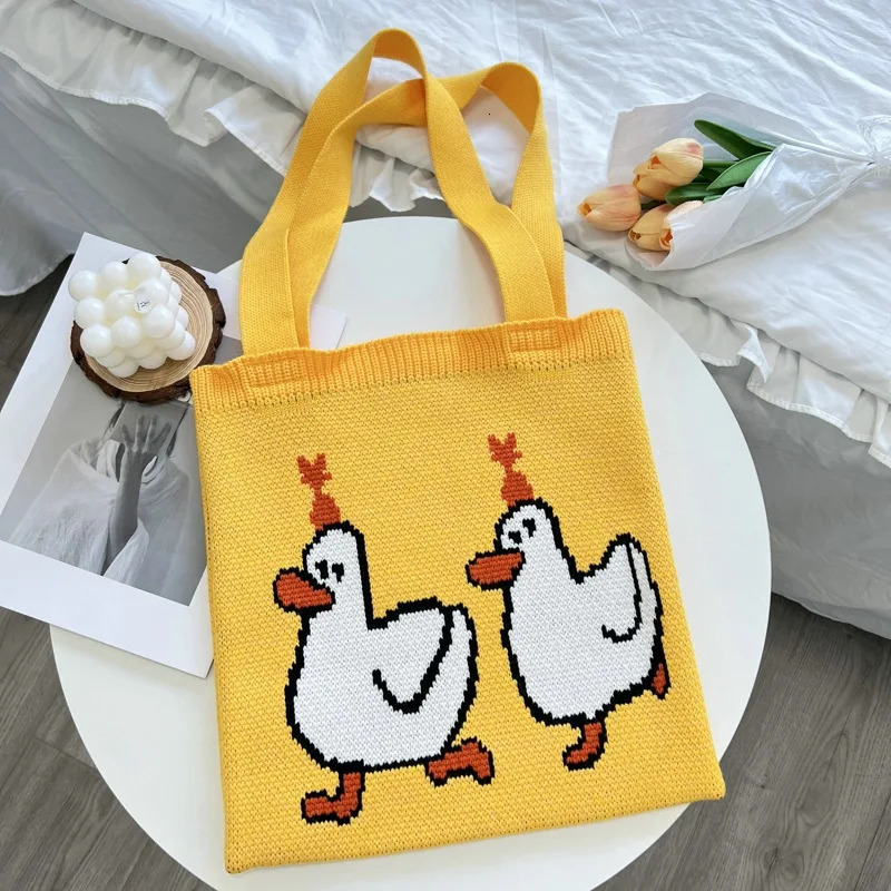 Knitted Bag Looking Up Rabbit for Women Large Capacity Green Cartoon Handbag Shoulder Tote Shopping 251110