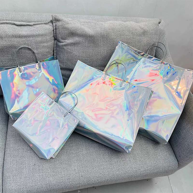 30Pcshigh-End Color Laser Handbag Sier Shopping Clothing Gift Shop Packaging Bag Waterproof Wedding Party Custom
