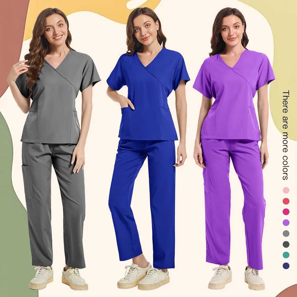 New Scrubs Set Medical Uniforms Stretch Scrub Tops With Pocket Pants Nurse Uniform Doctor Surgery Overalls Beauty Sn Workwear X2504101