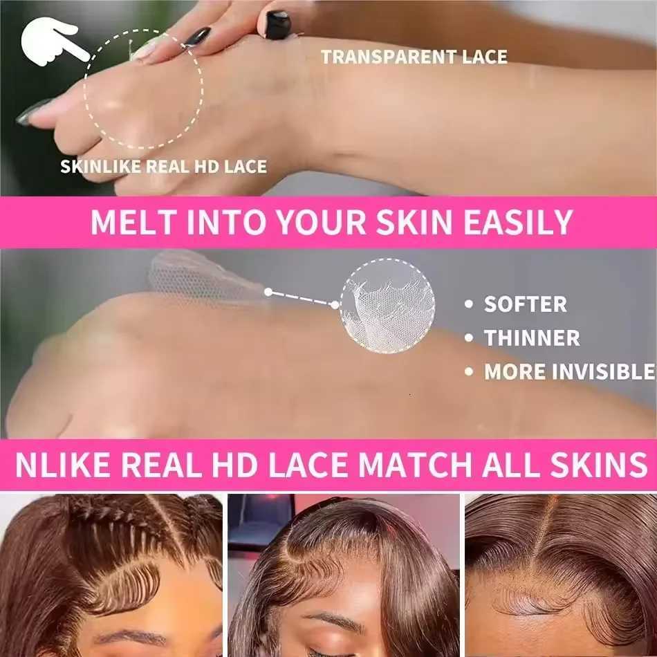 220 Density Full Frontal 13x4 HD Transparent Lace 4 Chocolate Brown Straight Short Bob Wig Human Hair Wigs Pre Plucked WigT251111