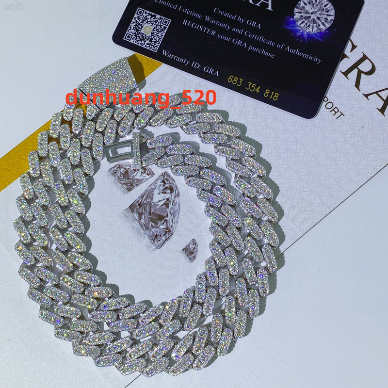 13mm Moissanite Prong Cuban Link Chain 925 Sterling Silver