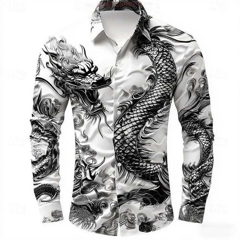 multicolour Dragon Mens Long Sleeve Shirt Button Fashion Casual Shirt Vacation Everyday Spring Lapel 3D Printed Mens Clothing K251110
