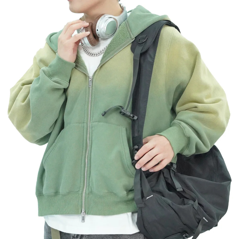Mens Sun Faded Two-way Zip Up Jacket Unisex Washed Vintage 420GSM Hoody SweatshirtHigh Quality Heavy Weight Fuzzy Fleece Hoodie 251110
