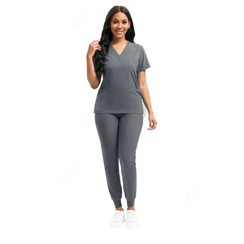 New frosted set medical uniform elastic frosted top pocket pants nurse uniform doctors surgery beauty Sn workwear X250410