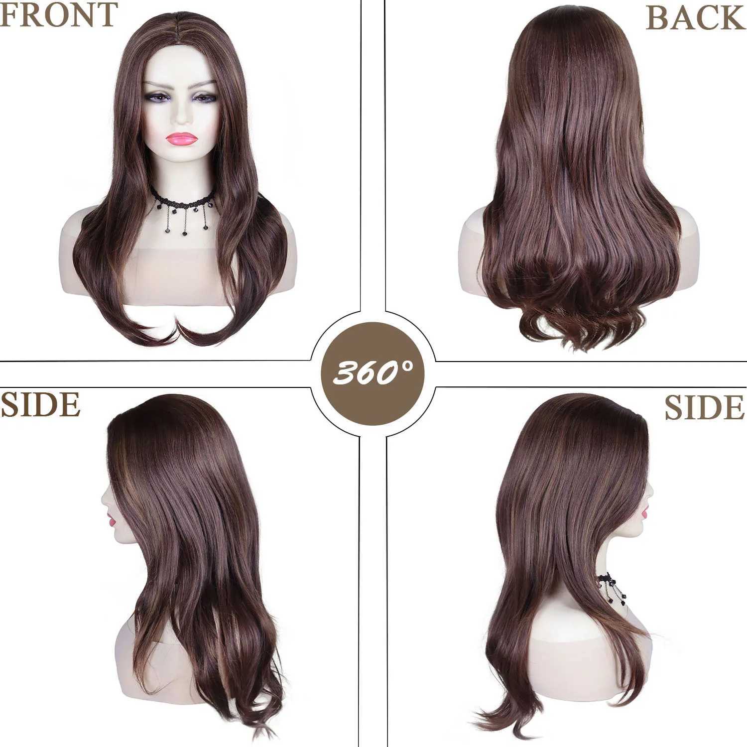 Synthetic Hair 24 Inch Long Curly Wig for Women Mixed Brown Casual Hair Replacement Wigs Daily Use Mother Wig Heat ResistantT251111