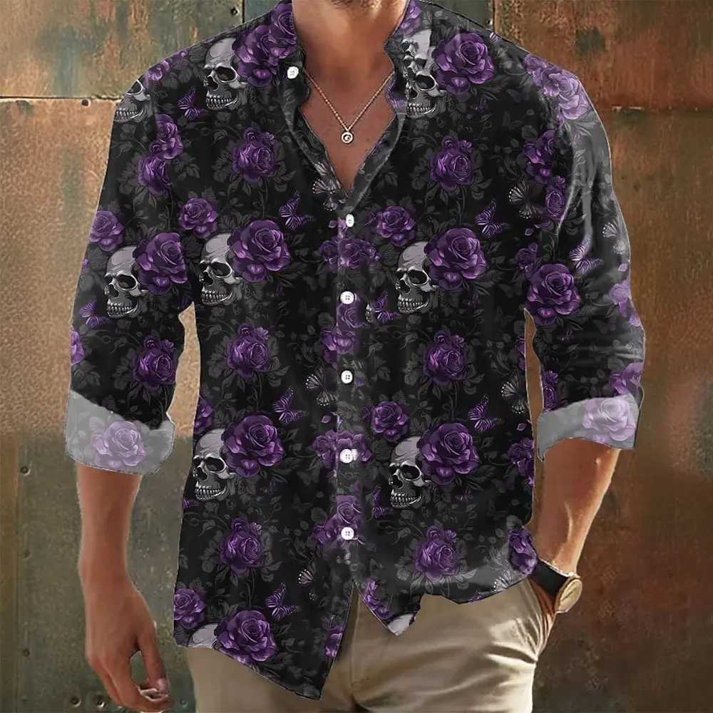Mens Skull Day of the Dead Shirt Button Up Shirt Casual Long Sleeve Dark Punk Gothic Style Turndown 3D Print Collared Shirts K251110
