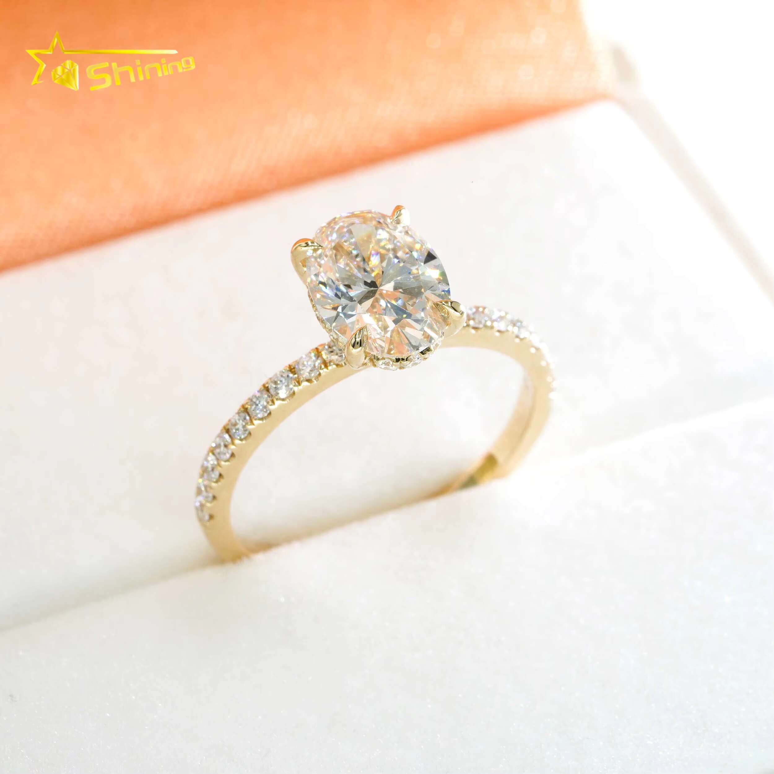 Fine Jewelry 14K Solid Yellow Gold Rings with Certificate Oval Cut 2CY VVS2 IGI Lab Grown Diamonds Engagement Rings
