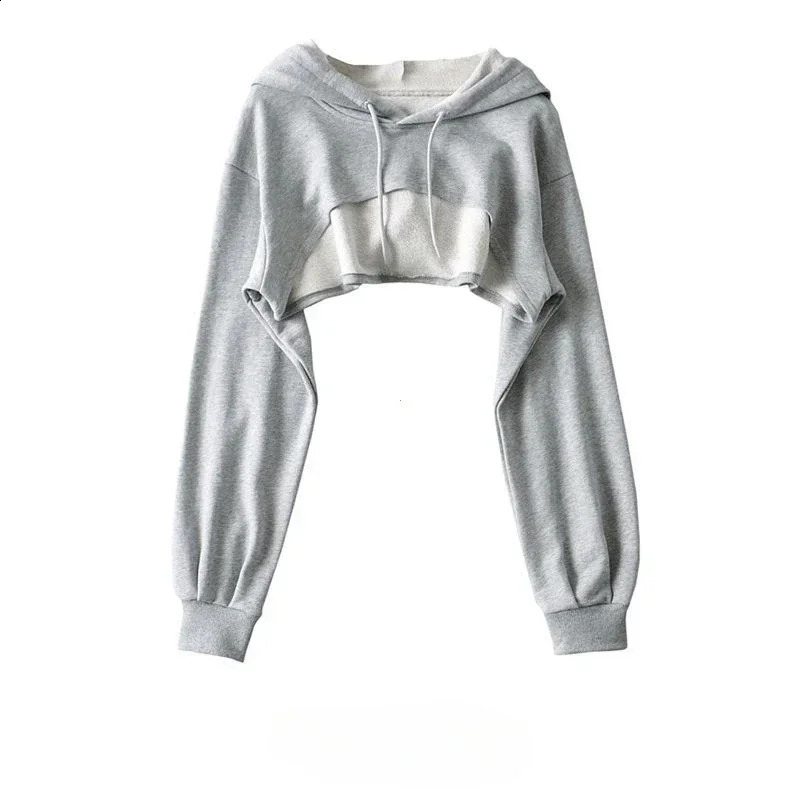 Hoodie Female Hoodie Personality Irregular Crop Ultra Short Style Long Sleeve Top Female Drop Sweatshirt Y2k Clothes 250410
