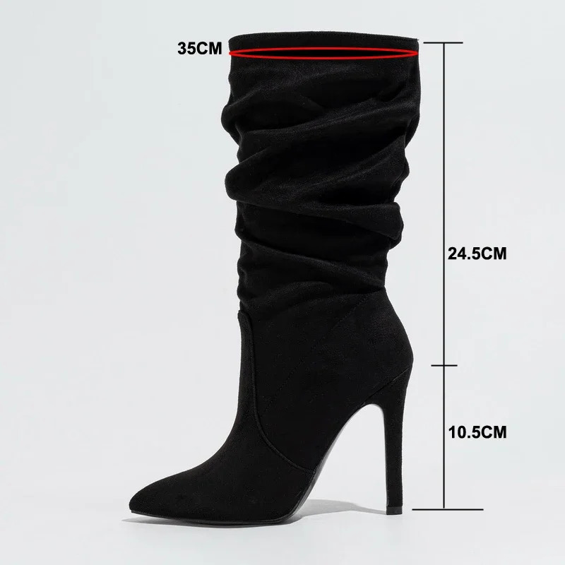 Women Pleated High Thin Heel Mid-calf Boots OL Outdoor Nightclub Evening Party Wedding Banquet Soical Gathering Botas De Mujer 251110