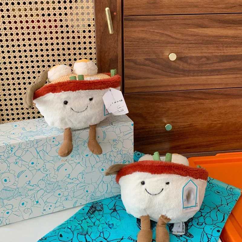 Jelly cat with label Interesting Lamian Noodles doll Childrens toy Tea set Plush doll Holiday gift Tea set Pillow stuffed toy W250411