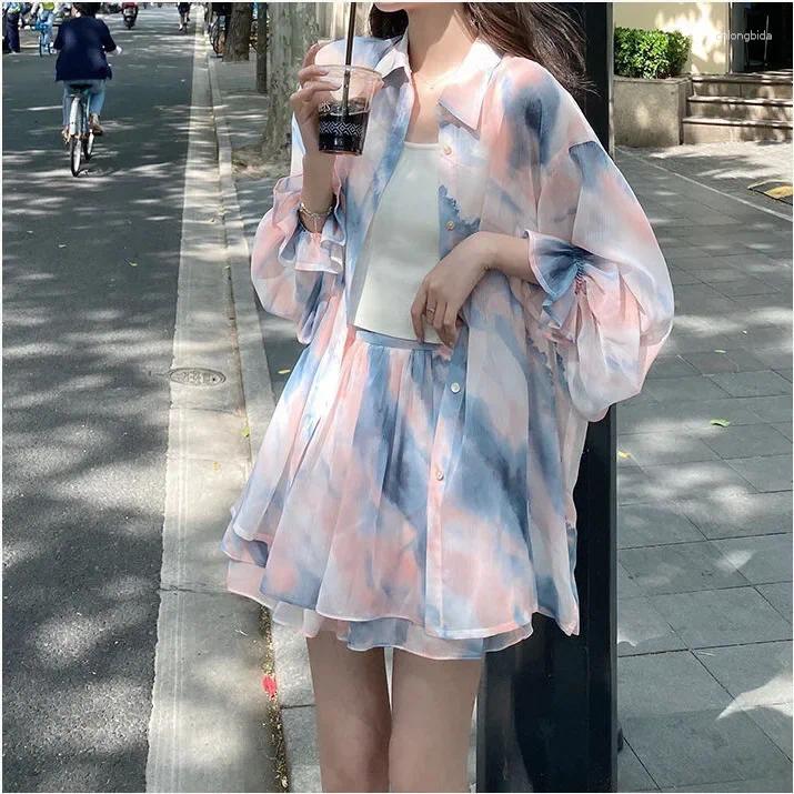 Work Dresses Plus Size Long Sleeve Sun Protection Shirt Women's Casual Elegant Loose Fit Idle Style Two-Piece Suit Trendy