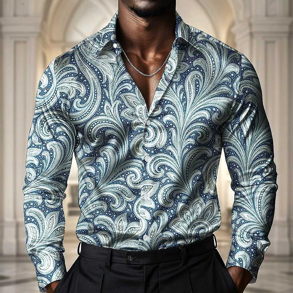 2025 Mens Paisley Ethnic Flowers Shirt Long Sleeve Vintage Retro Vacation Daily wear Turndown 3D Print Button Up Shirts K251110