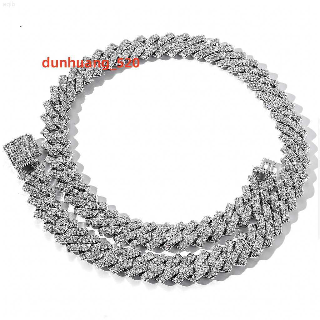 European and American Necklace 14mm 925 Sterling Silver Moissanite Cuban Link Chain