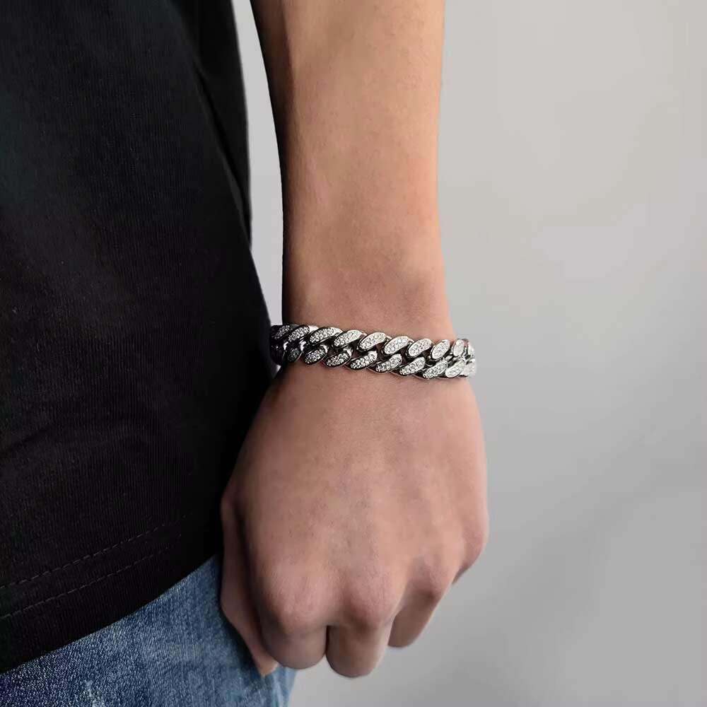 Hip Hop Link Chain S925 Sterling Silver Bracelet Iced Out Cuban Bracelet for Men VVS Mossanite Bracelet