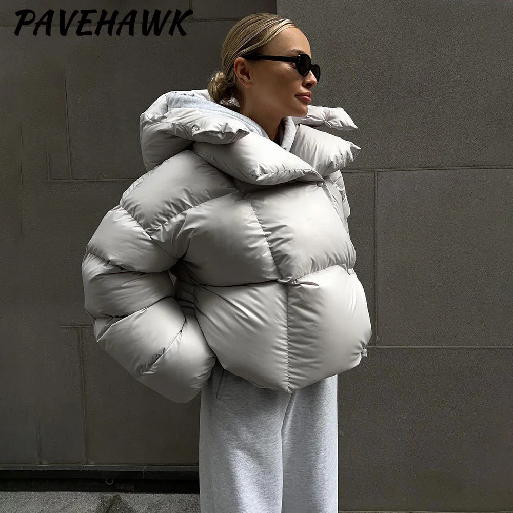 Women Hooded Winter Quilted Jacket Thick Warm Solid Streetwear Zipper Loose Down Parkas Streetwear Office Ladies Puffer Outwear 251110
