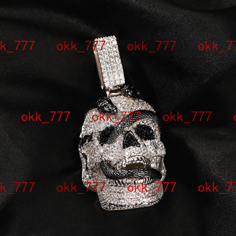moissanite pendantNew Product Snake Skull Head Pendant Necklace with VVS Moissanite necklace Stone Street Trendy Mens Hip Hop Jewelry
