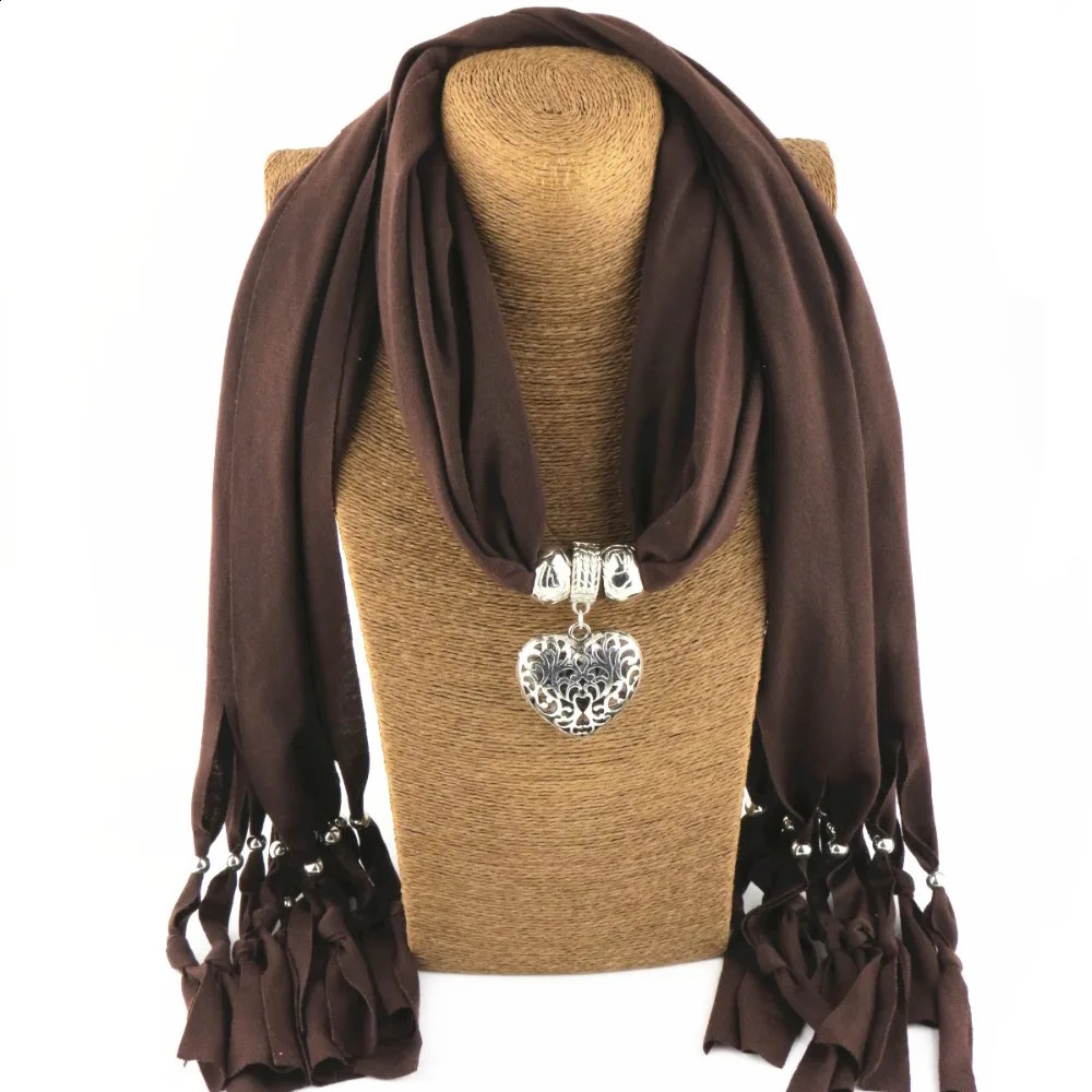 fashion ethnic polyester plain weave tie dye tassel hollow peach pendant jewelry scarf necklace womens scarf 250409