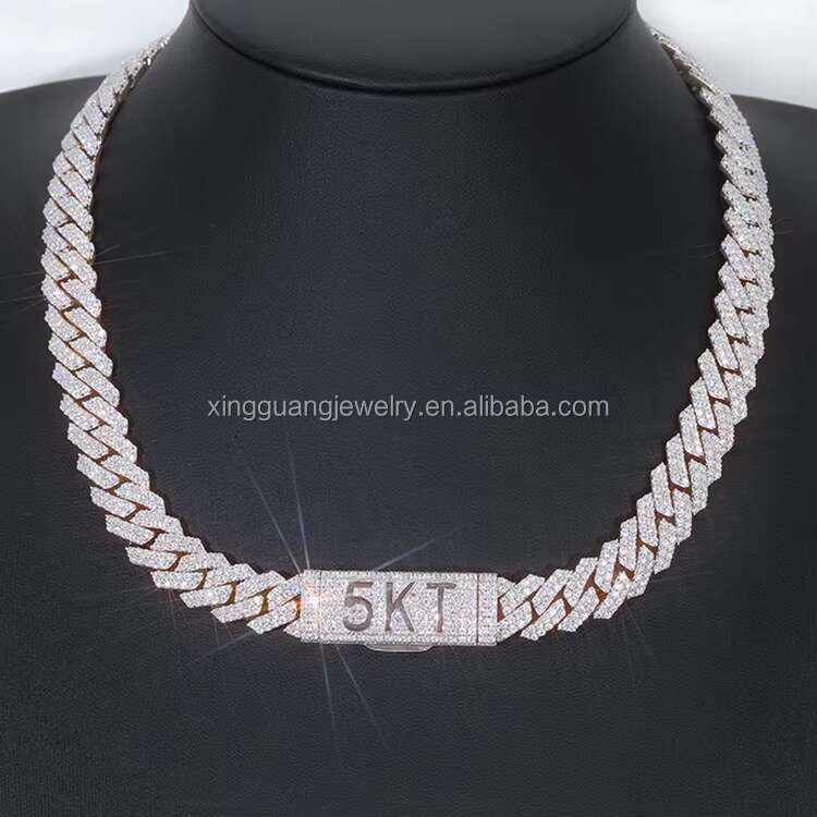 Custom 2 Rows 12mm Letter Cuban Chain 925 Sterling Silver Luxury Vvs Moissanite Miami Hip Hop Cuban Link Chain