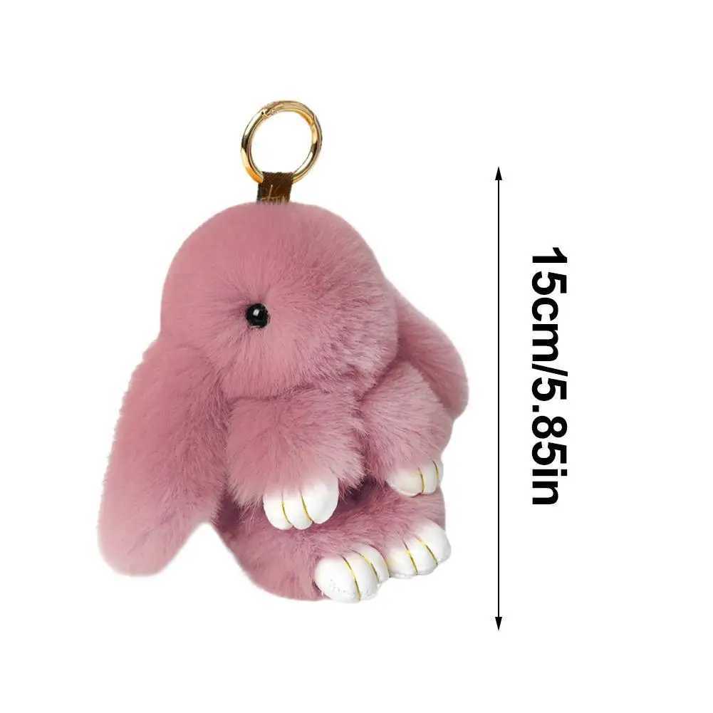 Cute Plush Rabbit Keychain Womens Fur Pom Angel Rabbit Keychain Rabbit Plush Doll Toy Girl Bag Car Key Pendant Fur Keychain W250411