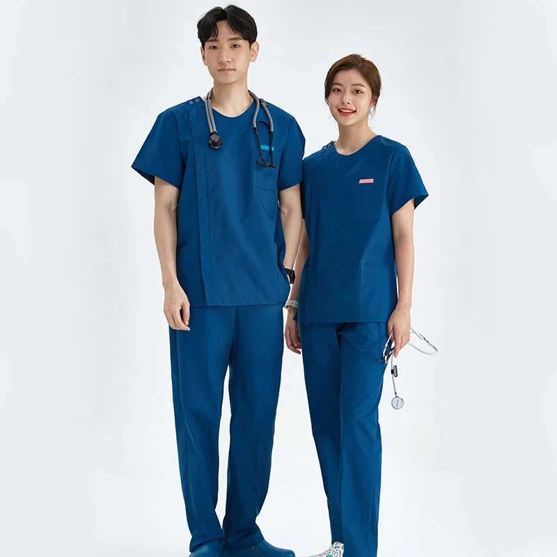Medical Uniform Nurse Matte Set Womens Zipper Basic Pro 2-piece Top Drawstring Pants Heather Care Slim Tunic 205 X250410