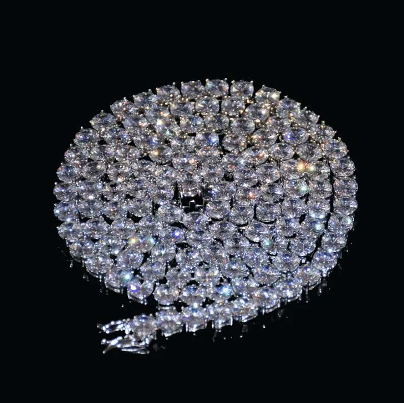 Moissanite Hiphop Necklace 925 Sterling Silver 5mm Diamonds Gold Plated Pass Diamond Tester Moissanite Tennis Chain