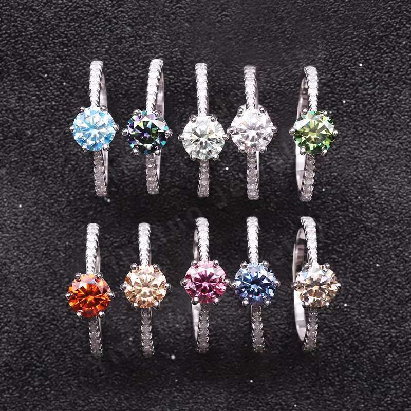 6.5mm 1ct Colored Round 925 Moissanite Engagement Rings for Women Moissanite Jewelry with GRA