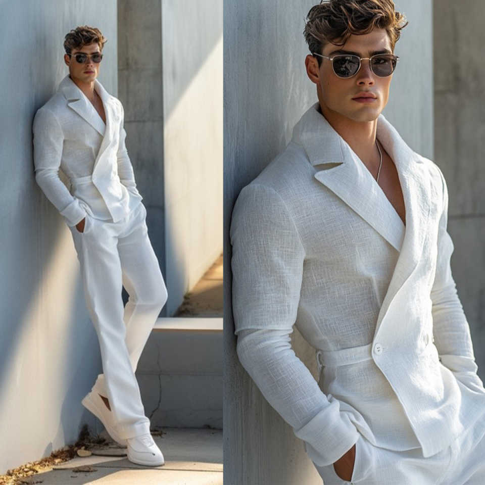 Classic New Fashion Two Pieces Spring Summer Men Suits Set Blazer With Peaked Lapel Double Breasted Customized Groom Wedding Tuxedo Formal Prom Jacket