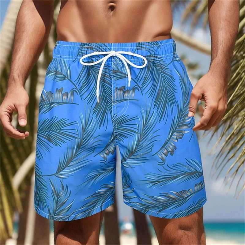 3D printed palm leaf tropical plant shorts for mens swimming relay board shorts fashionable streetwear quick drying shorts for mens clothingW250410