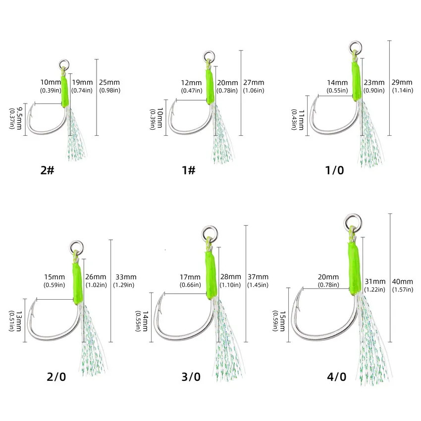 5PCS Jig Assist Hooks High Strength Stainless Steel Line Luminous Tube Feather Solid Ring Jigging Fishhook Boat Fishing Hooks 251103