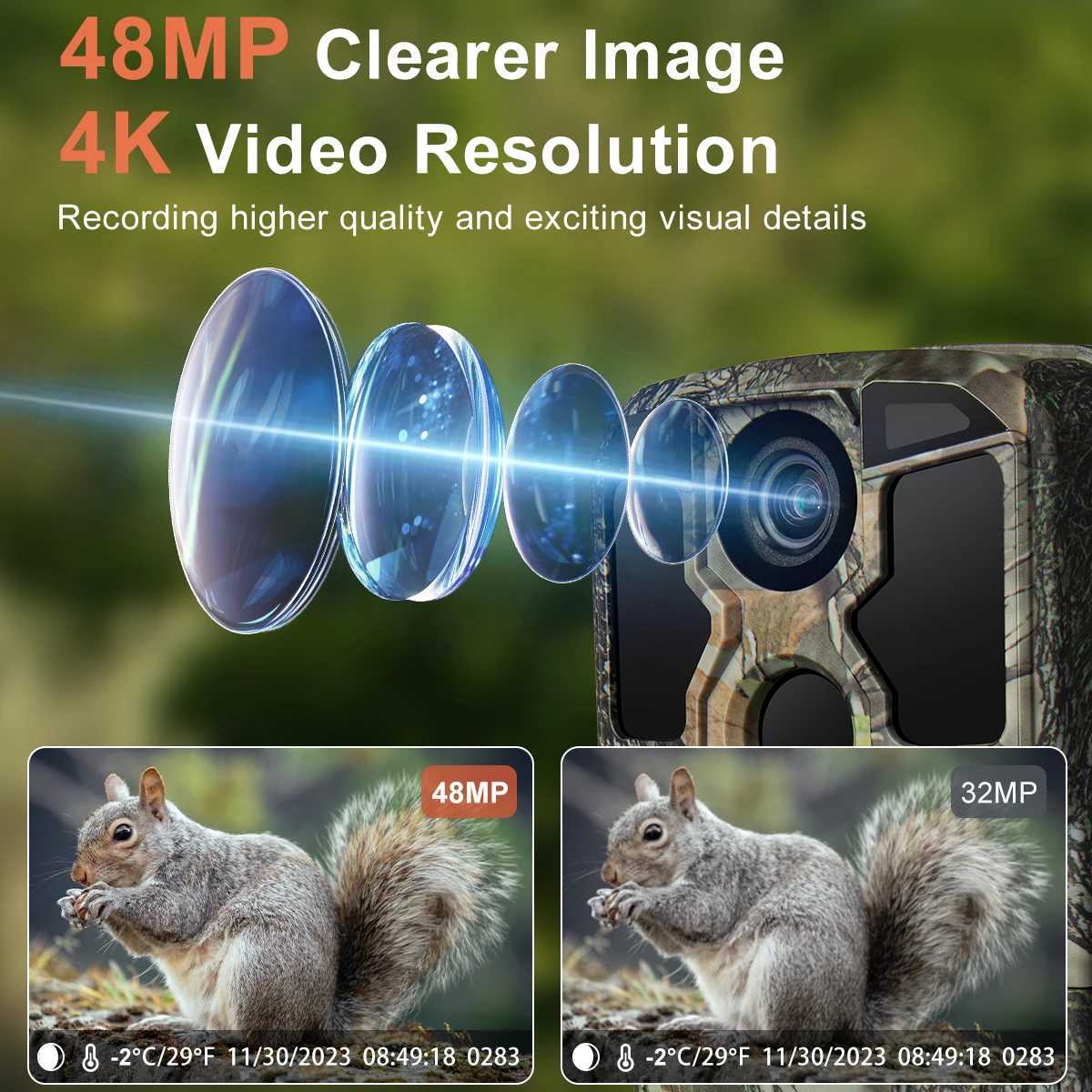 Trail Camera WiFi 4K 48MP Infrared Night Vision 0.05s Motion Activation Trigger Wildlife Photo Trap IP67 Waterproof Wildlife Camera X2504111