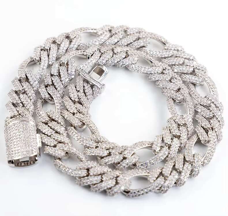 New Design Hip Hop Chain 13mm Wide 925 Silver Necklace D/VVS Moissanite Necklace Bling Cuban Link Chain