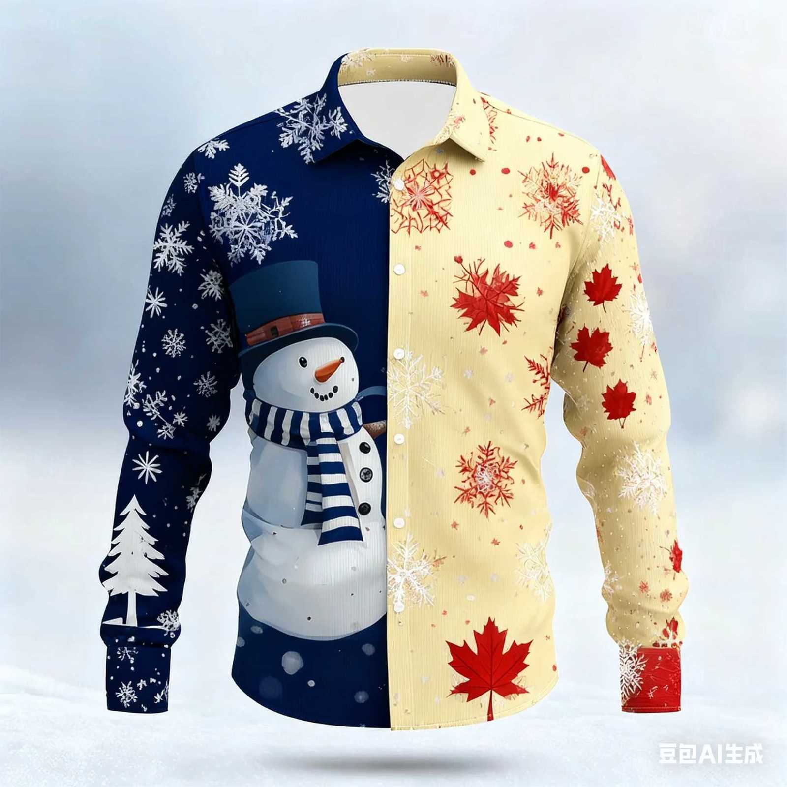 2025 Christmas Mens Snowman Snowflake Man Shirt Dress Shirts Long Sleeve Fashion Casual Outdoor Holiday Spring Fall Winter K251110