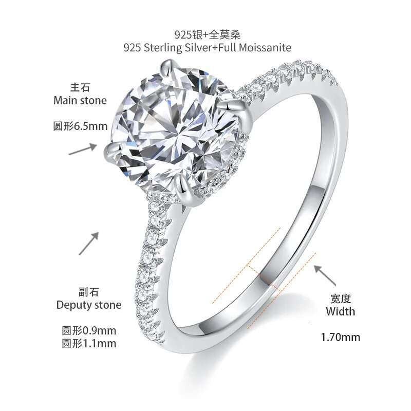 1-4CT Full Moissanite Diamond D Color Womens Ring S925 Sliver 18K White Gold Rings Fine Jewelry for Women Lady