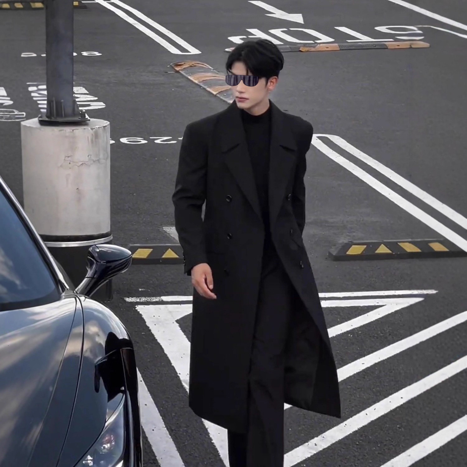 Loose French Style Elegant Trench Coat for Men, Fashionable Double-Breasted Autumn and Winter Light Mature Style Trendy Drop Shoulder Men's Wool 