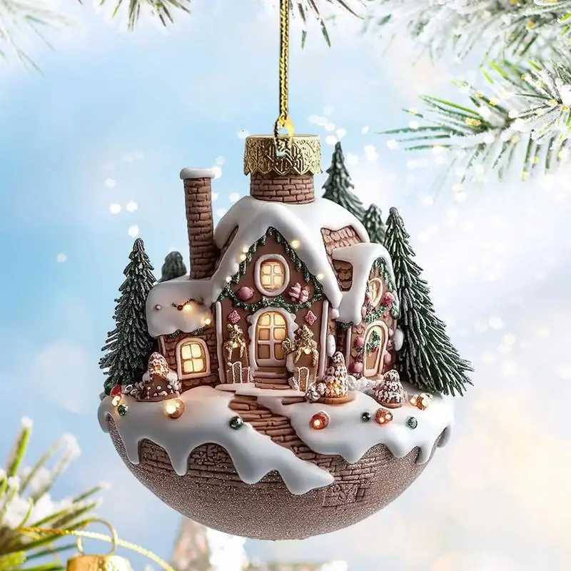 Coffee Cup Ornaments For Christmas Tree 2D Acrylic Christmas Snow Houses Chocolate Mug Pendant Christmas Tree Car DecorM251111