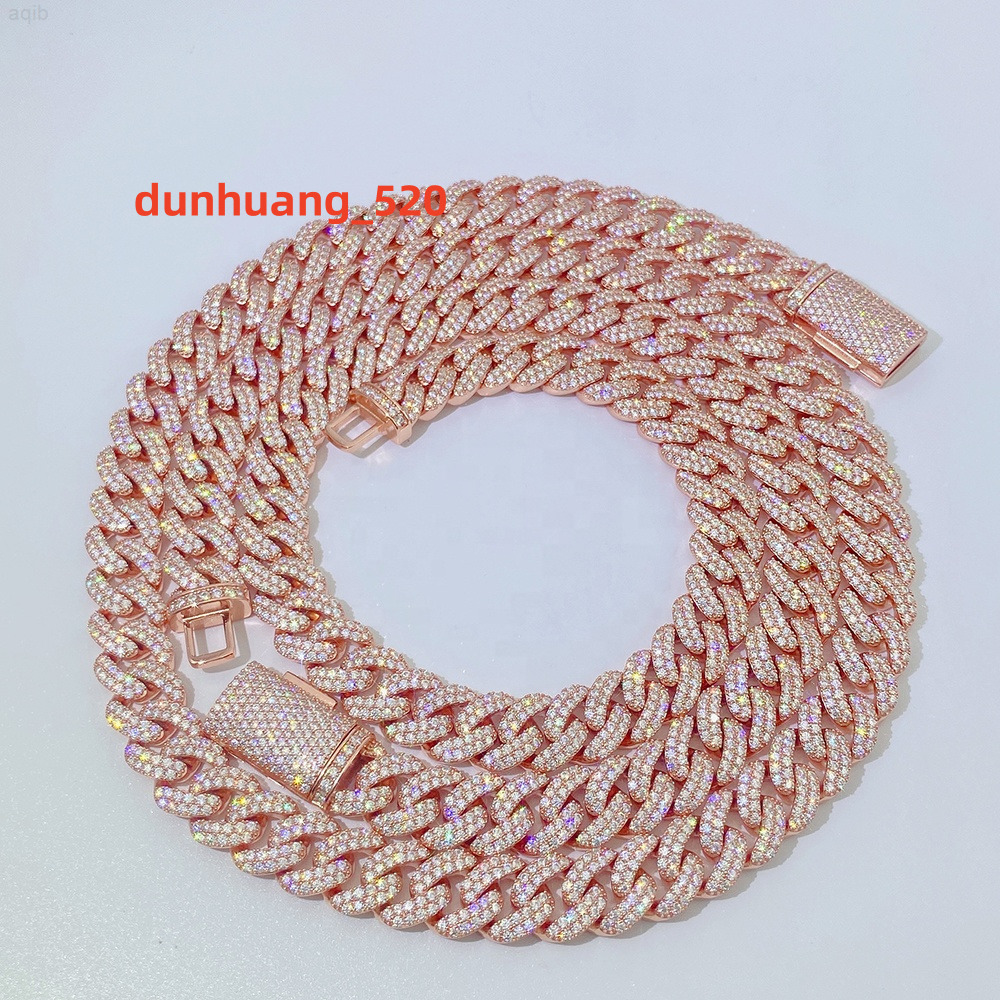 Wholesale Rose Gold Pass Diamond Tester Moissanite S925 13mm Trendy Mens Hip 13mm Iced Out Cuban Link Chain