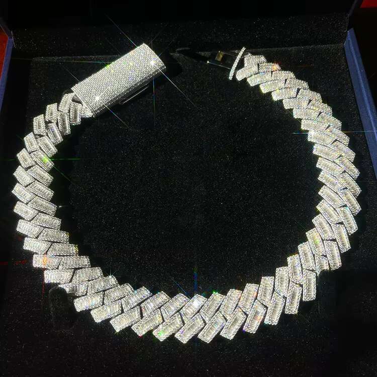 Custom VVS Baguette Diamond Luxury Cuban Chain S925 Silver Gold Plated Heavy 20mm Iced Out Moissanite Cuban Chain Necklace