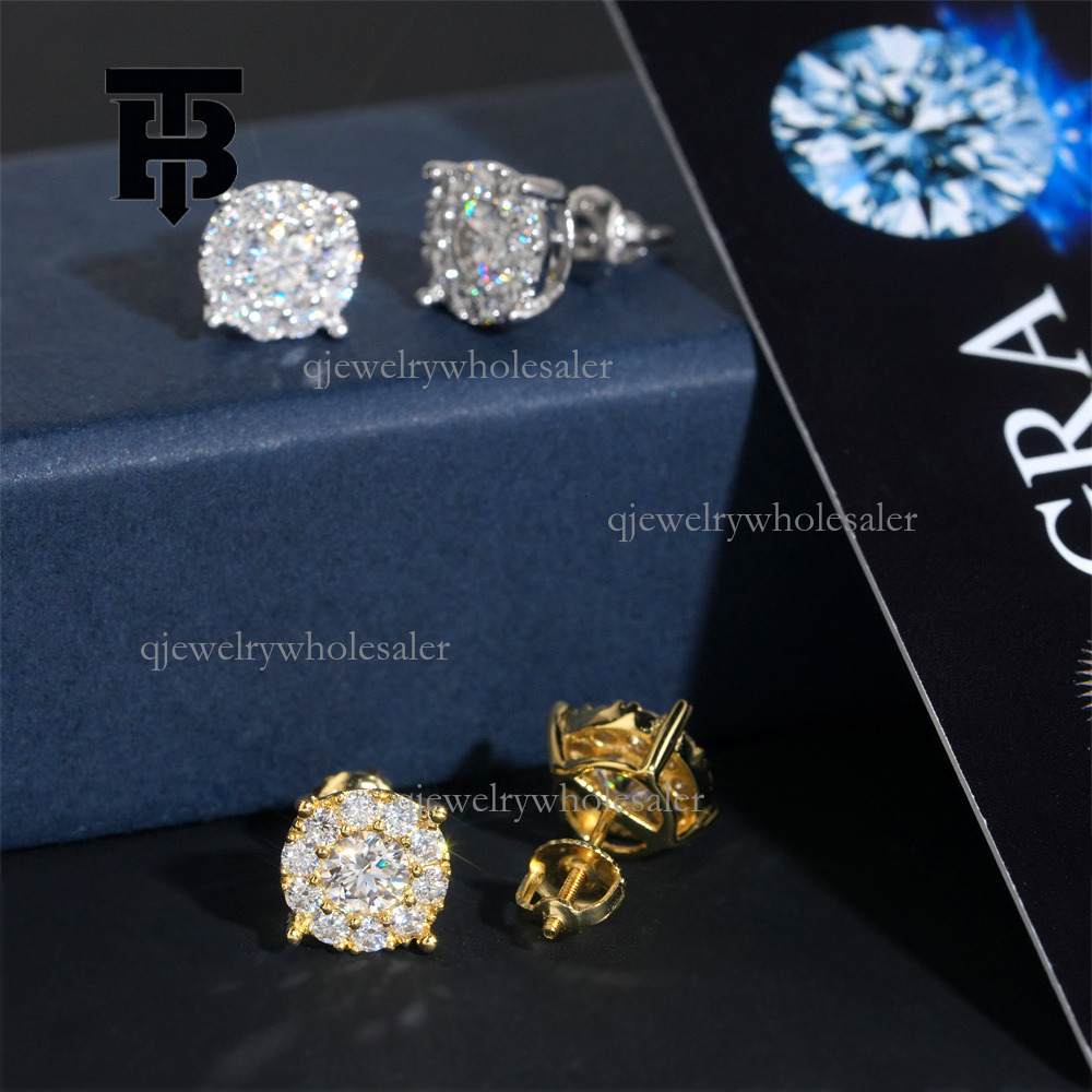 TB BHULAMTE New Amazon 2023 S925 Sterling Silver Inlaid 45 Carat Round Moissanite Earrings European and American Style Classic Earrings for Men and Wo