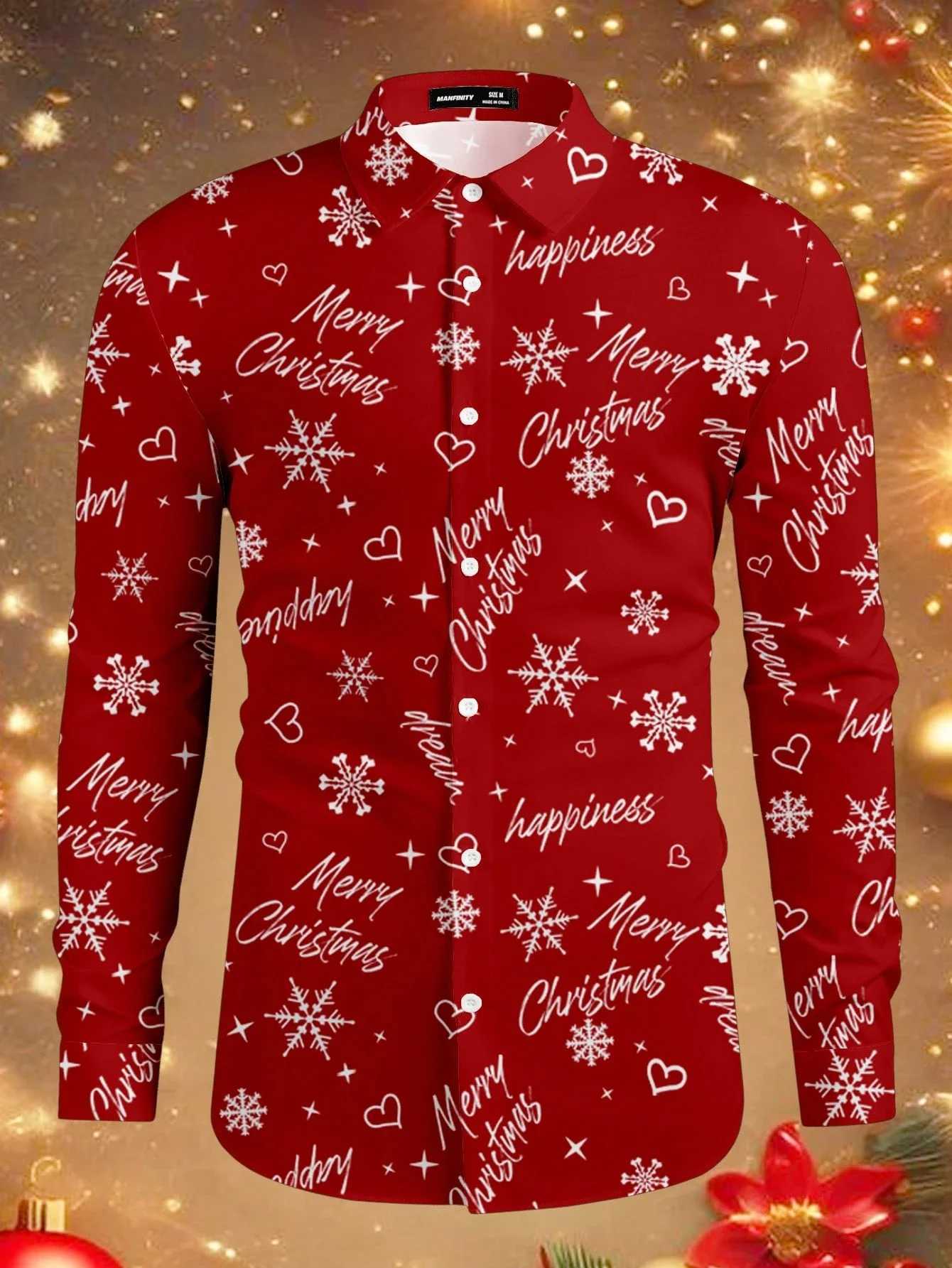 Christmas Festival Theme Mens 3D Prints Red Formal Shirts Christmas Santa Claus Graphic Long Sleeved Shirt Fashion Mens Shirts K251110