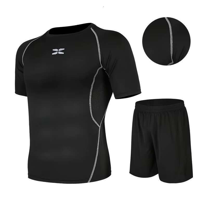 Quality Men Fiess Clothing Sports Wear 2 Piece Shorts Sleeves Quick Drying Breathable Skin Friendly High Elastic G zzdg