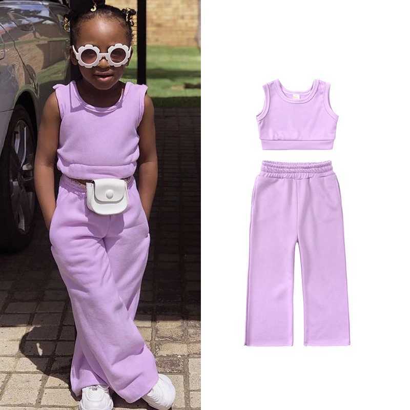 1-10Y Childrens Girls Clothing Set Childrens Clothing Pure Cotton Sleeveless Fashion Top+Weight Loss Pants Summer Childrens Clothing SetXJ250410