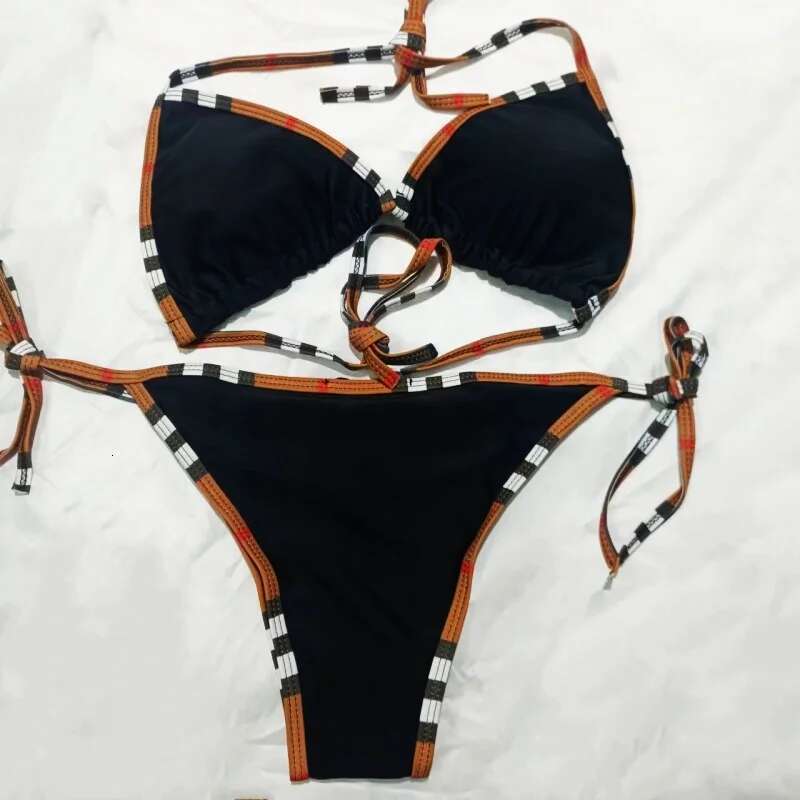 2024 Women's Sexy Solid Color Adjustable Lace-Up Summer Brazilian Beach Swimsuit Triangle Halterneck Bikini Set