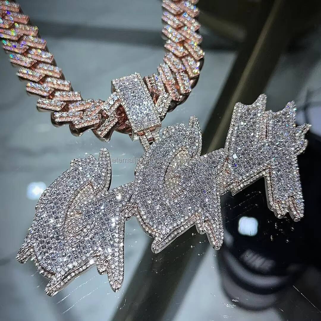 Factory Custom VVS Baguette Moissanite Diamond Letter Pendant S925 Silver 9k 10k 14k 18k Solid Gold Iced Out Charms Pendants Customizable