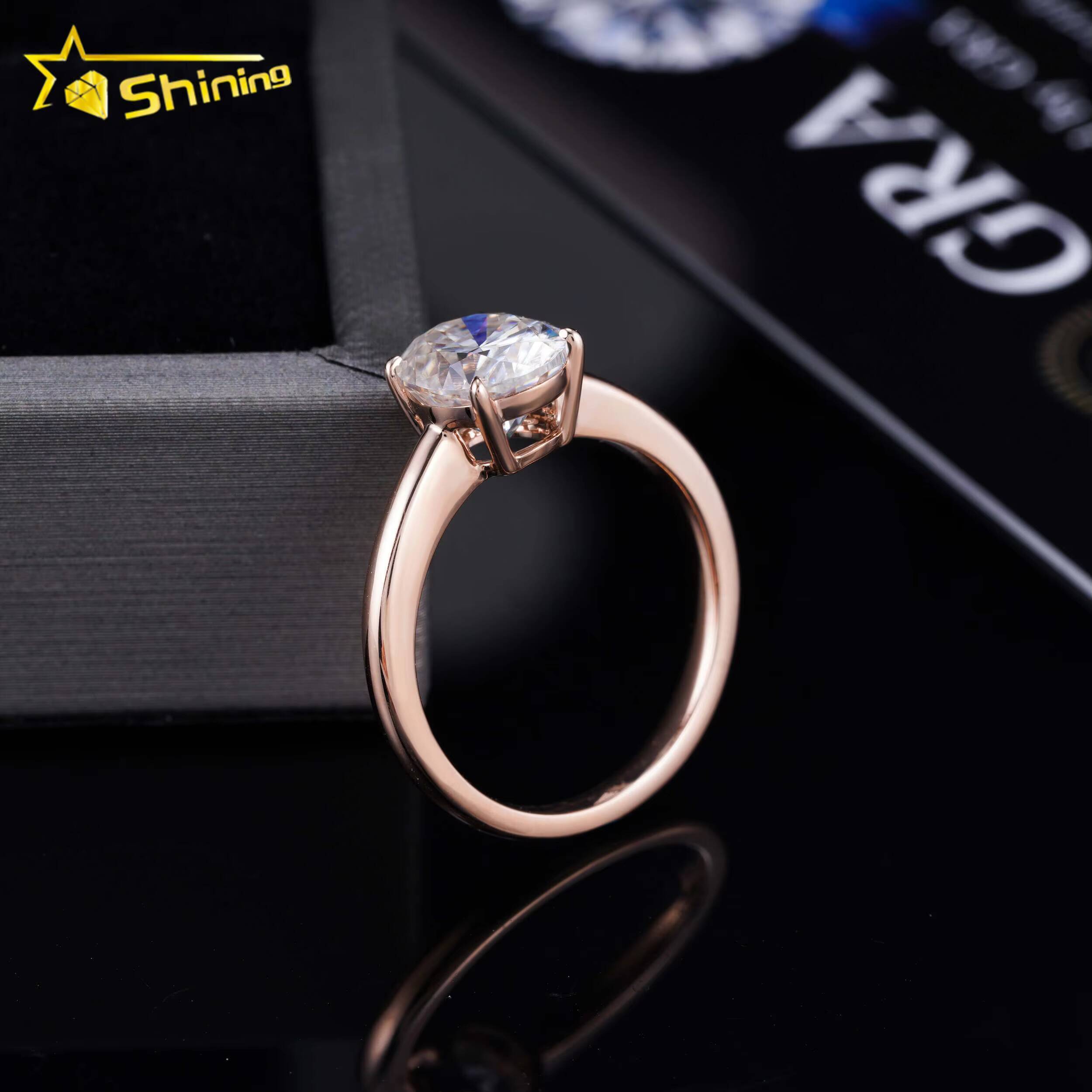 Moissanite Diamonds Engagement Rings 14K Solid Rose Gold Salitaire Diamonds Plain Band Symple Design Ring