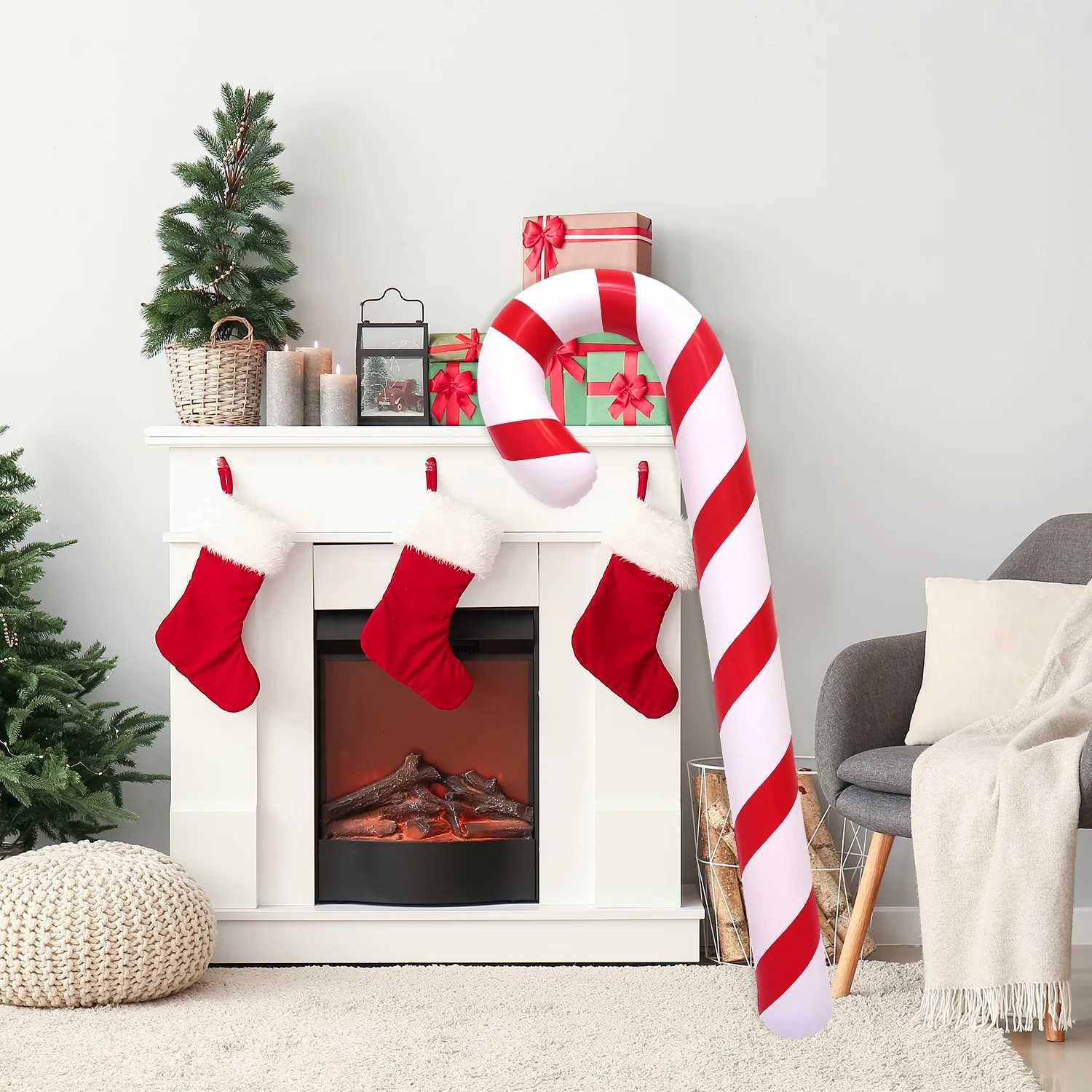 Christmas 1pcs Xmas Candy Cane Stick Christmas Candy Cane Stick Inflatable Balloon 2025 Christmas Decoration Xmas Decor For Home gift Y251111