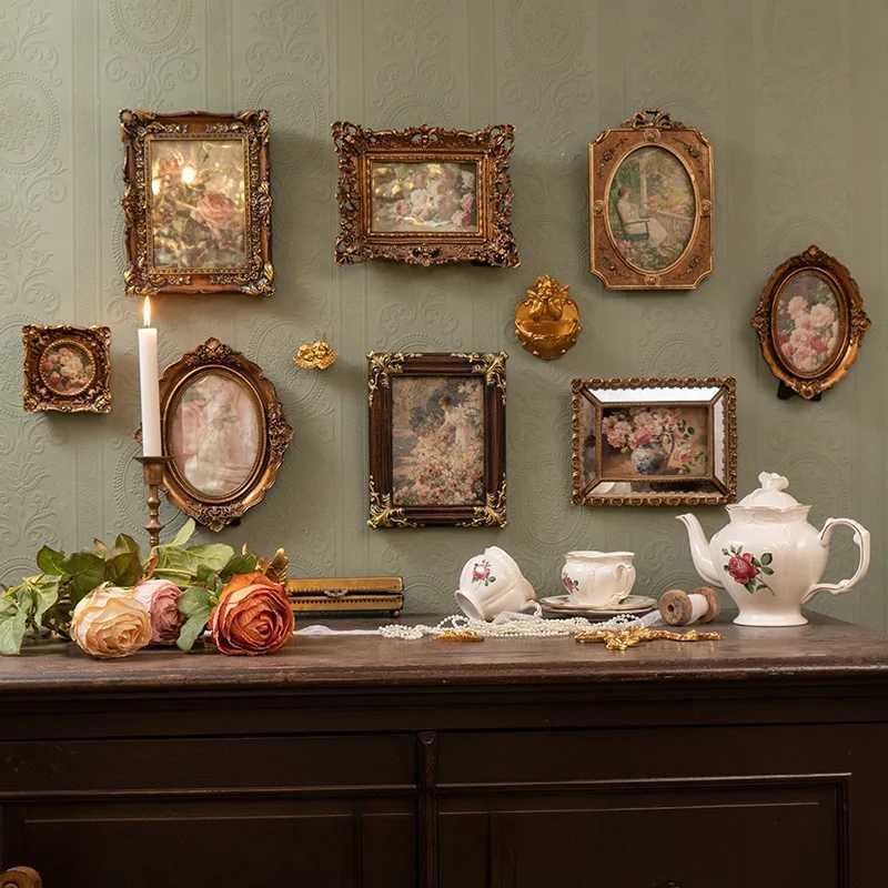 Retro European Style Relief Resin Photo Frame Decoration Artistic Light Luxury Carved Flower Wall Hanging Home Decor L251110 H260306